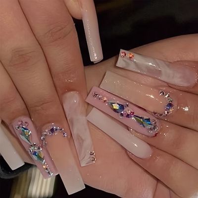 24pcs Press On Nails Medium 3d Valentine'day Artificial Rhinestones Heart  Bear Almond Fake Nails Designs Glossy Ballerina Acrylic Nails Press On  Sparkly Full Cover Artificial Glue On False Nails - Beauty &