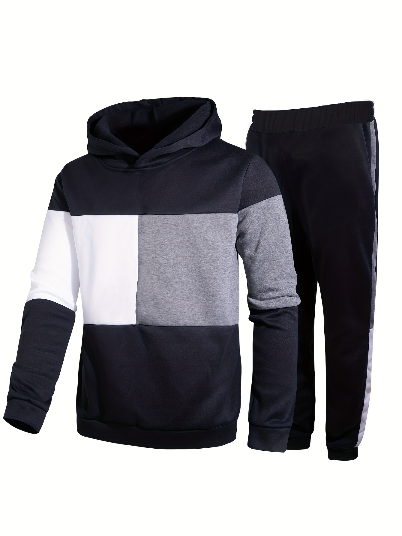 Boy's Color Stitching Outfit Casual Hoodie Track Pants Set - Temu Canada