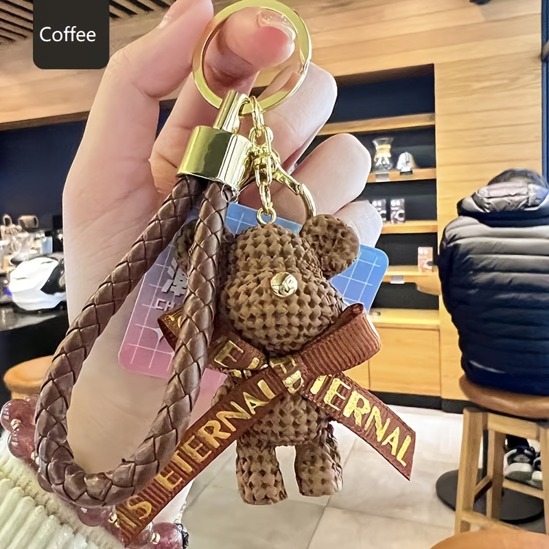 Cute Bear Key Chain Resin Bow Bell Rabbit Keychain Weaving Fashion Doll Bag Pendant Holiday Car Key