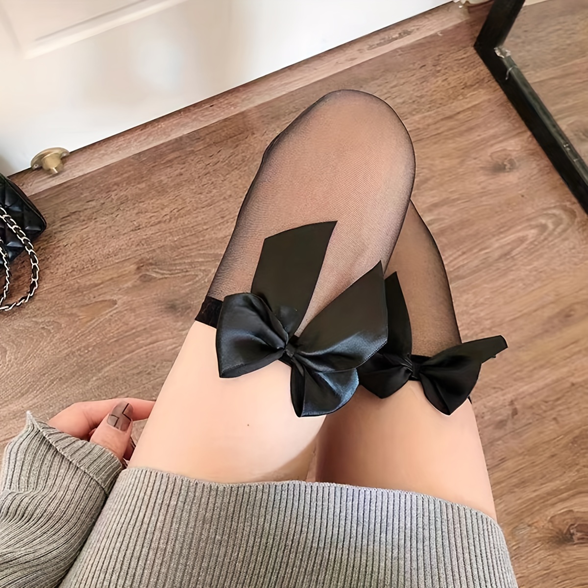 Bow Thigh High Stockings, Smooth Over The Knee Socks