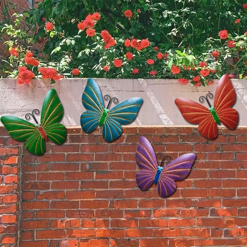 Metal Butterfly Wall Art Hanging Hooks Outdoor Fence Ornament Garden Decor  NEW