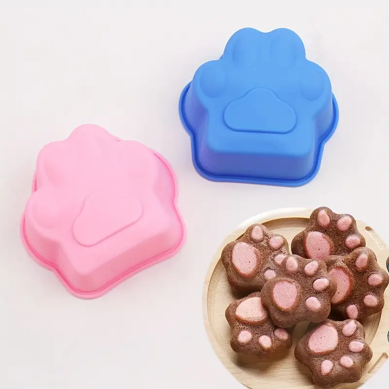 2pcs Paw Shaped Cake Pans Silicone Mould Premium Non-Stick Cat Paw Cupcake  Mini Cake Bread Jelly Mould Specialty Novelty Bakeware For Oven Baking DIY