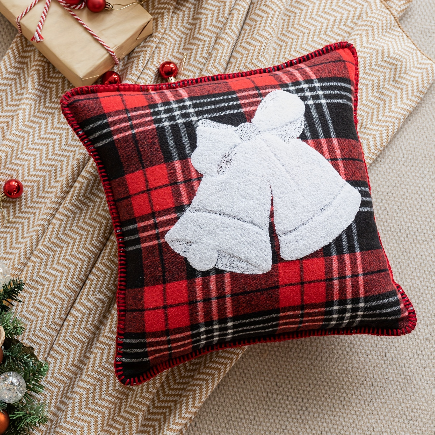 Christmas Soft Plush Throw Pillow Cover Xmas Emboidery Tree