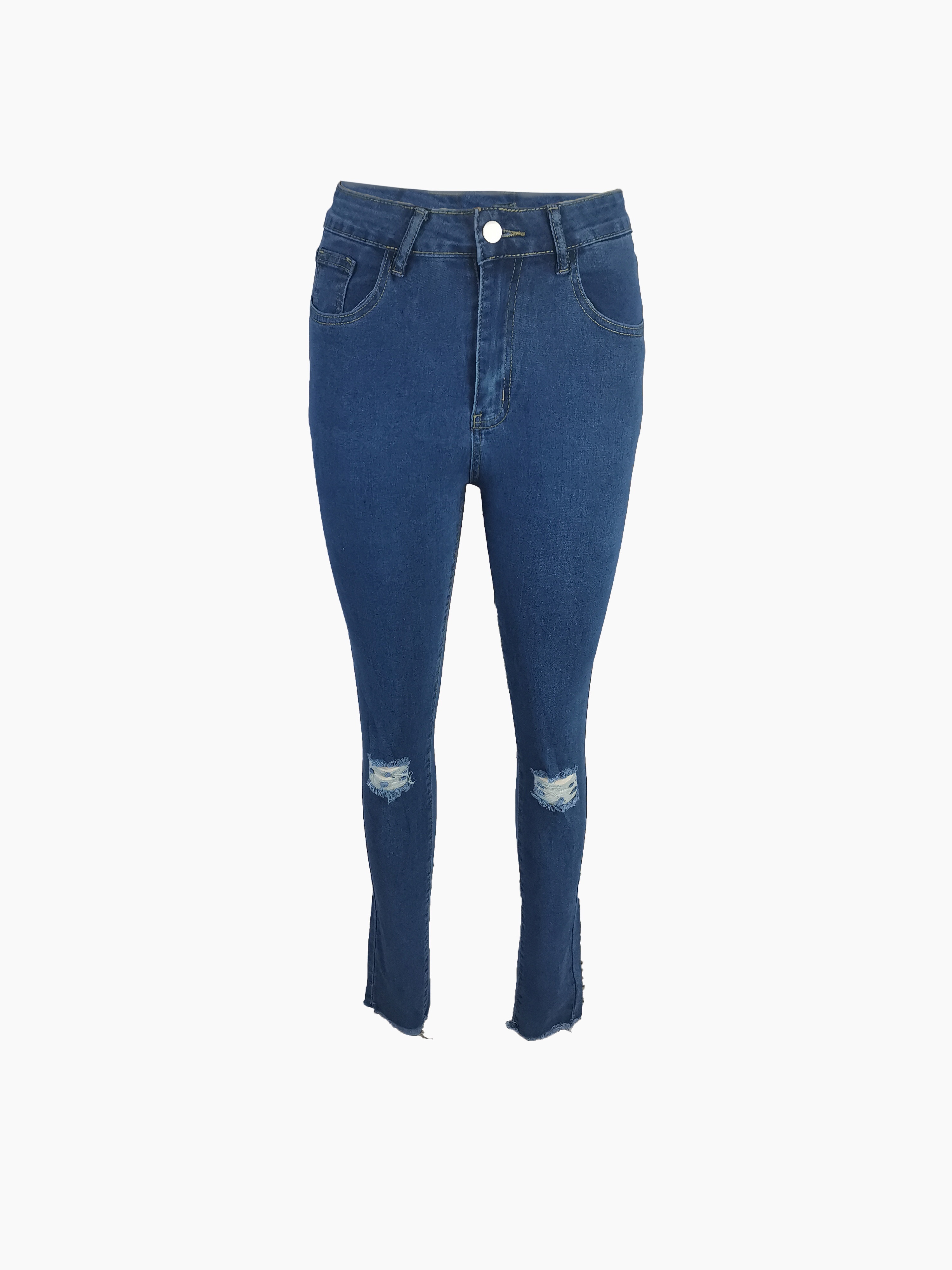Blue Ripped Skinny Jeans Slash Pockets Distressed Tight Fit - Temu