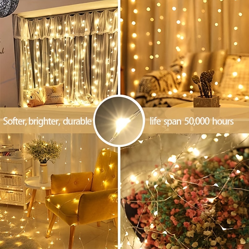 simpletome 8 Lighting Modes LED Curtain Lights Indoor USB Powered Xmas  String Light Remote Control