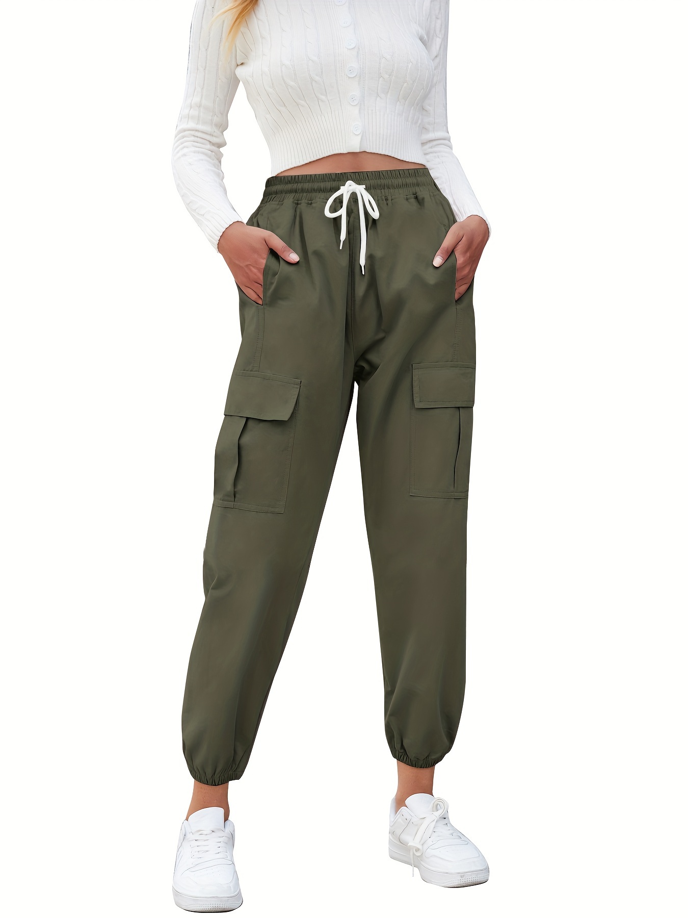 Women with Pockets Loose Fit Elastic Drawstring Joggers Pants