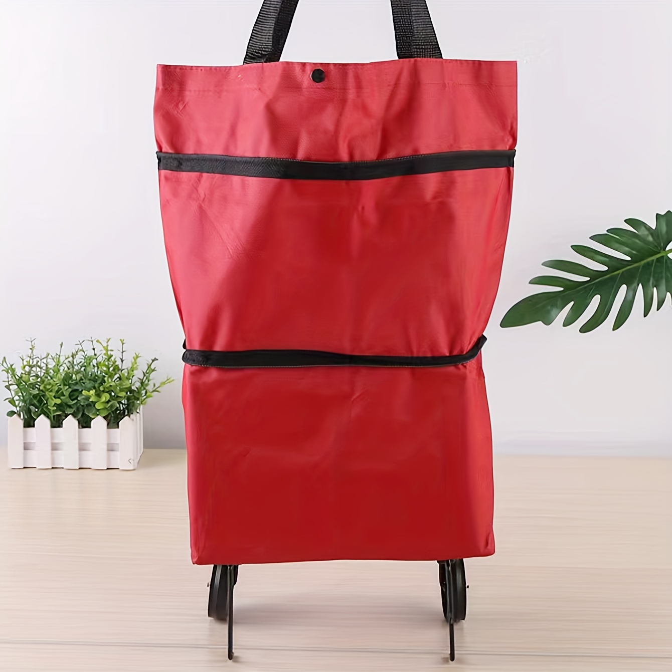 1-3pcs Foldable Large Capacity Shopping Cart with Wheels - Red, Durable Plastic, Leak-proof, Multi-compartment Shopping Cart for Groceries etc., Foldable