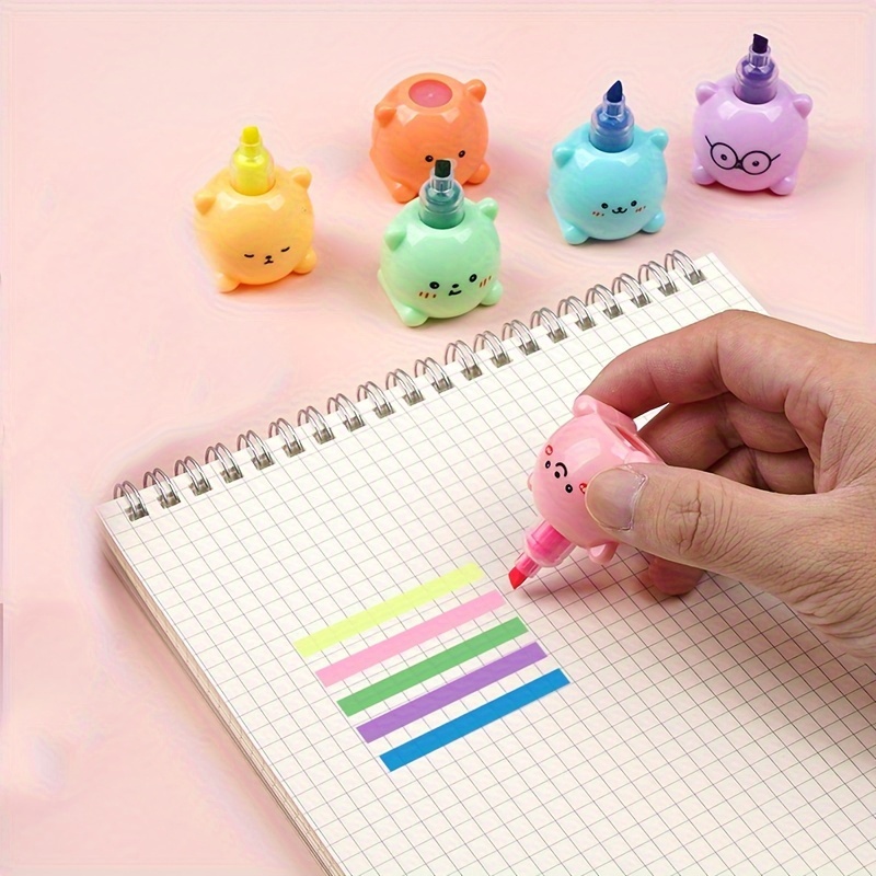 5 in 1 Cute Expression Chubby Bear Splicing Highlighter Pen - Temu