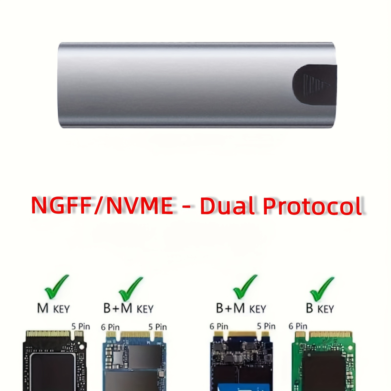 Dual Protocol M.2 Nvme SSD Enclosure 10Gbps USB 3.1 Aluminum