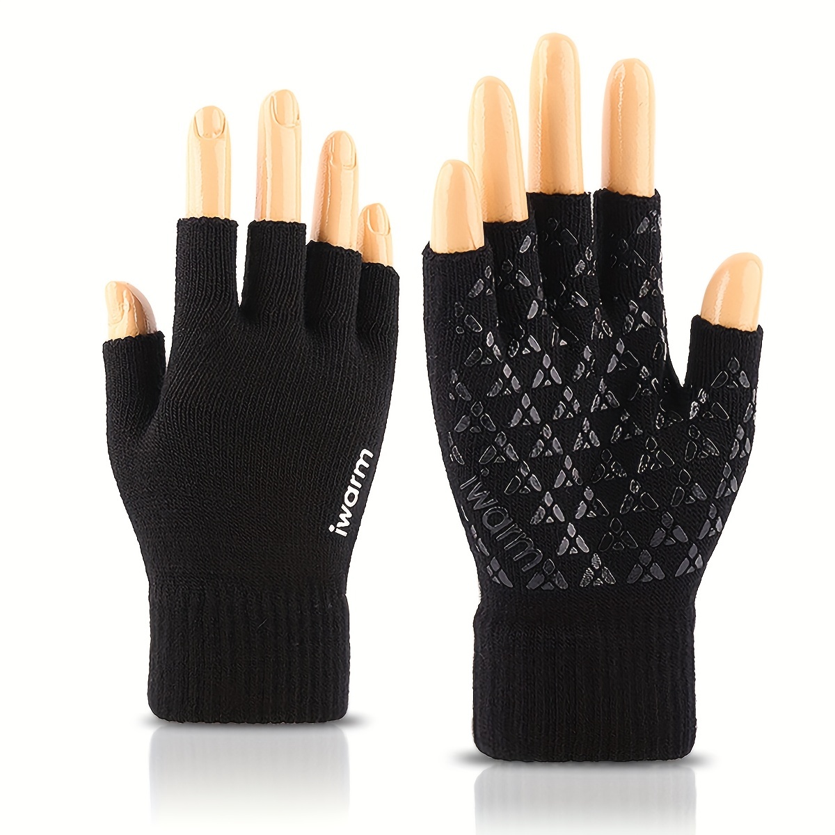 Casual Dark Grey Pair of Gloves, Men's Thick and Warm Fingerless Outdoor Winter Gloves,Temu