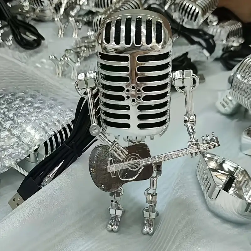 Usb Rétro Style Microphone Robot Lampe Tenant La Guitare Avec La Lumière  Vintage Décoration De La