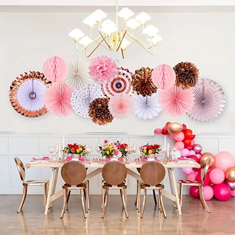 Party Hanging Paper Fans Rose Golden Paper Round Fans - Temu