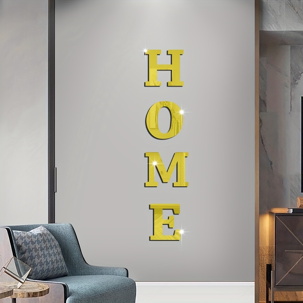 3D Acrylic Mirror Letters Wall Stickers, Gold Letters Self-Adhesive Home  Wall Decor, Alphabet Sign Art Sticker Wall Decals for Living Room Bedroom