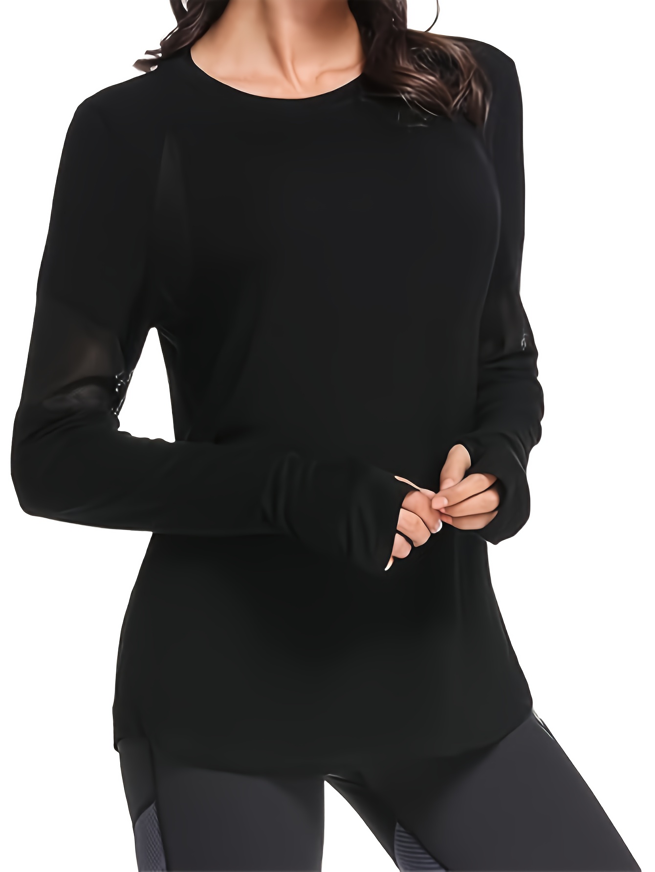 Plus Size Solid Long Sleeve Thumb Hole Sports Top Womens - Temu