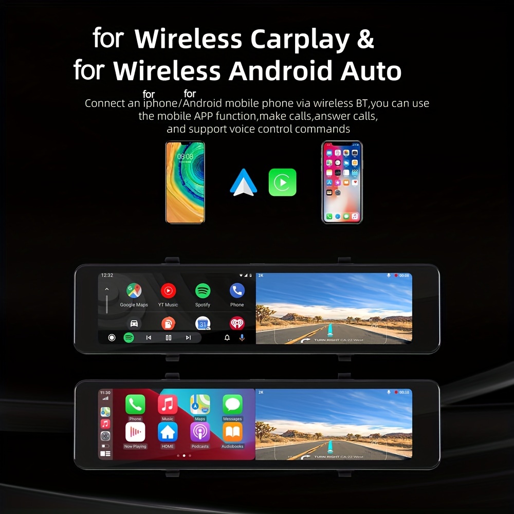 12 Mirror Dash Cam Wireless CarPlay Wireless Android Auto, Dash