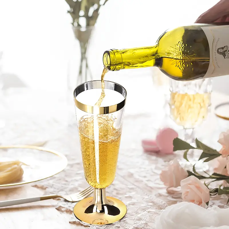 50 pezzi, Flûtes Champagne Oro, Bicchieri Champagne Usa e Getta, Bicchieri  da Brindisi in Plastica, Celebrazione, Forniture per Matrimoni, Decorazioni