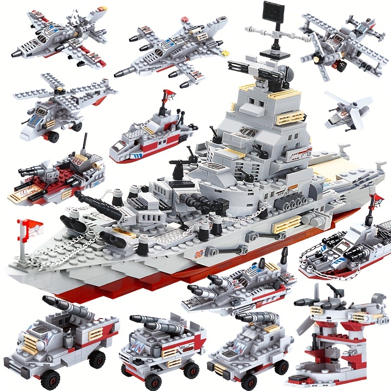 

884pcs Army Marine Cruiser Warship Building Blocks Aircraft Holiday Gifts Thanksgiving, Halloween, Christmas Weapons Boat Building Blocks Urban Toys Gifts