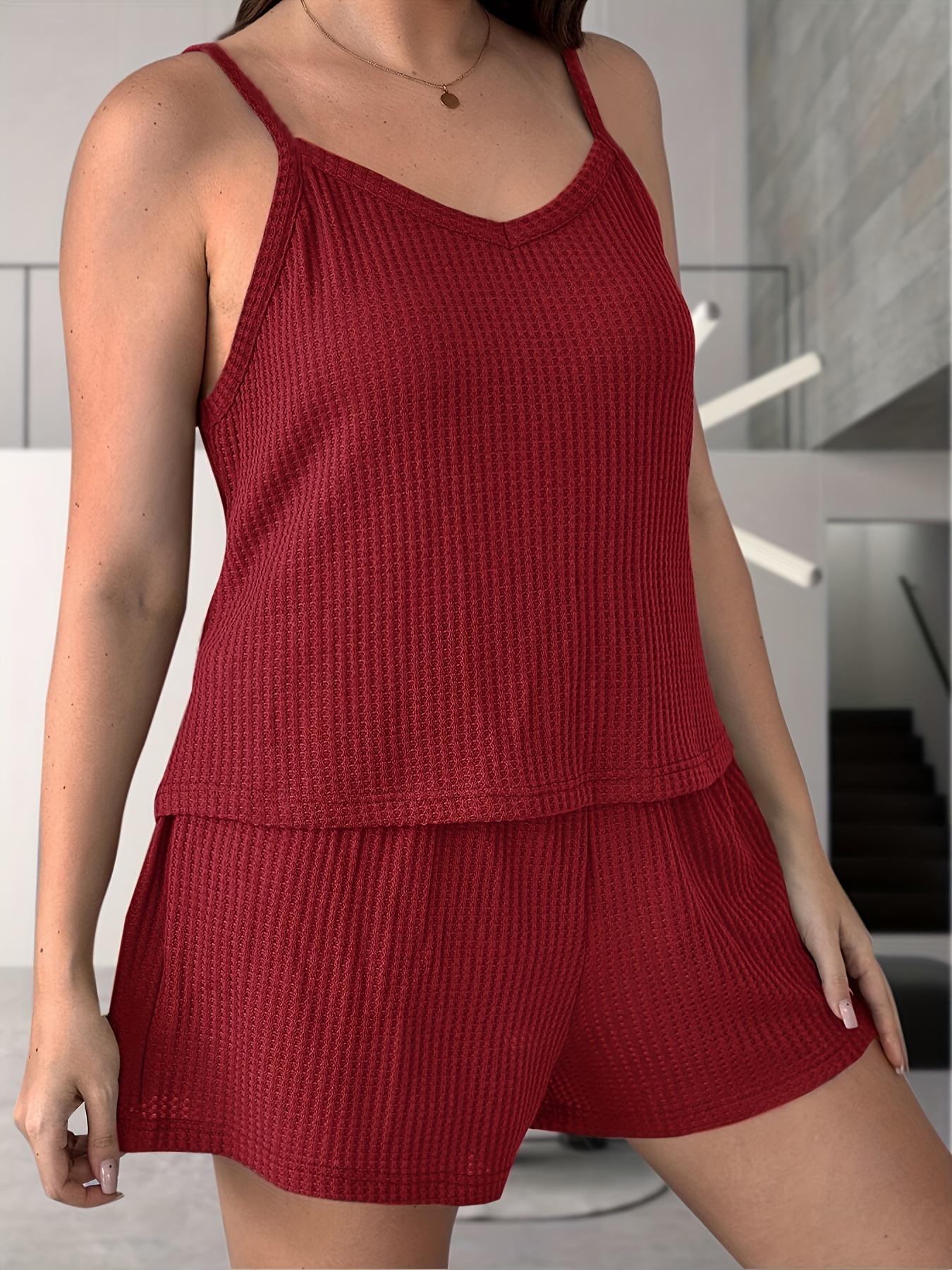 Plus Size Casual Lounge Set Women's Plus Solid Ribbed Knit - Temu