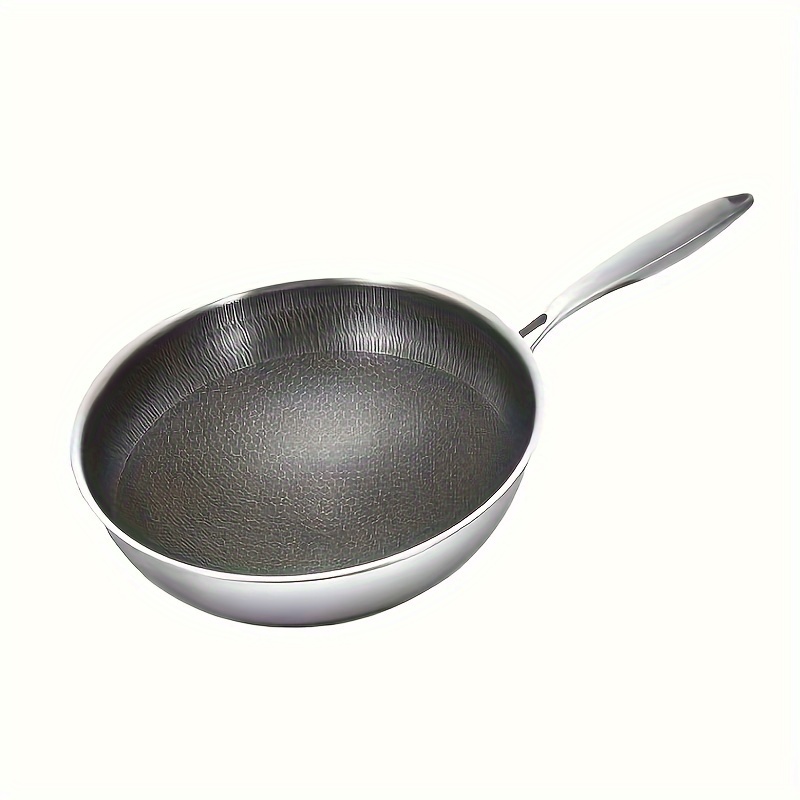 1pc Stainless Steel Pan Round Shape Frying Pan Chinese Style Wok For Home,  Outdoor, Restaurant, Kitchenware - - Temu