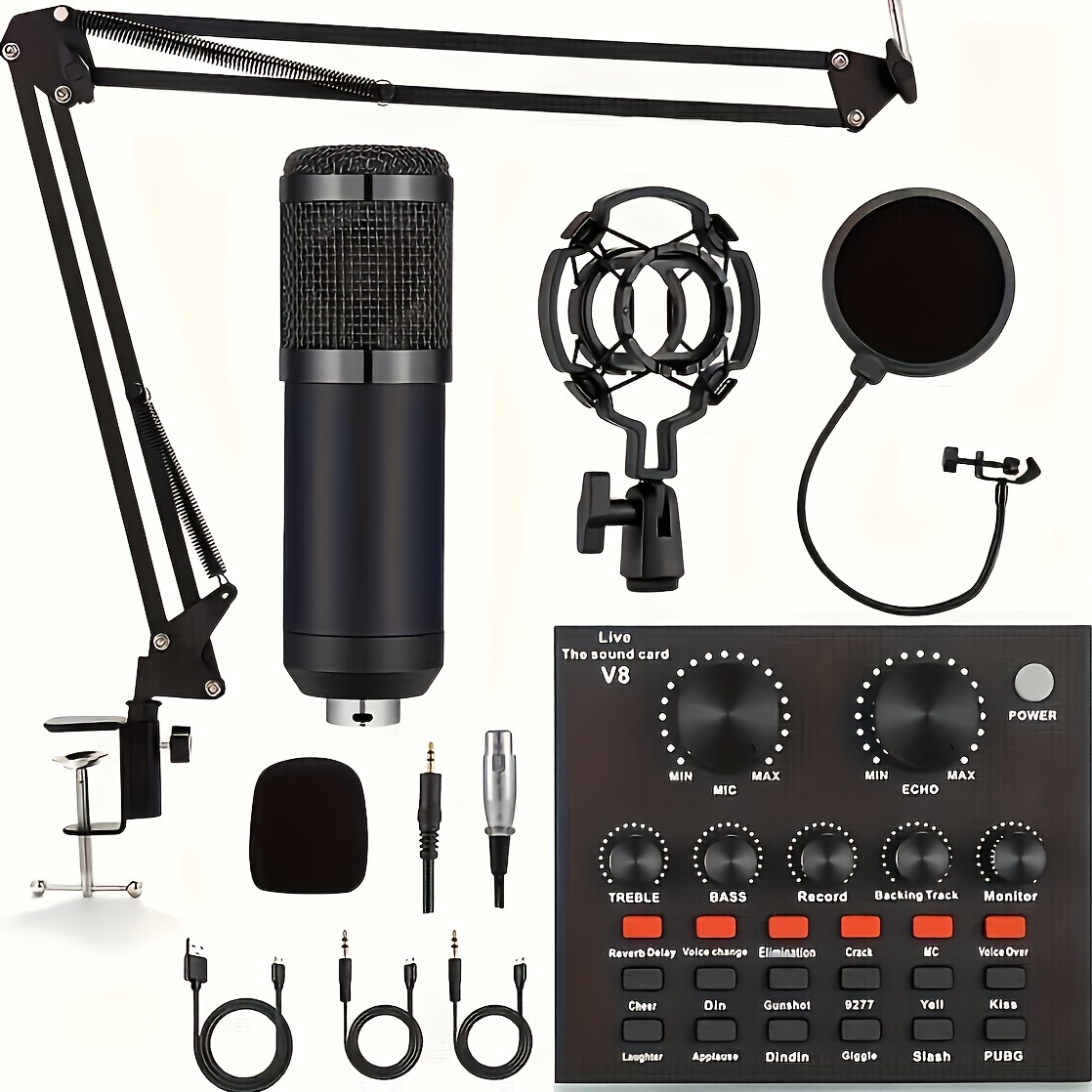 Ensemble D'équipement De Podcast, Ensemble De Microphone De Podcast BM-800  Avec Carte Son V8, Microphone De Studio À Condensateur Pour Ordinateur Port
