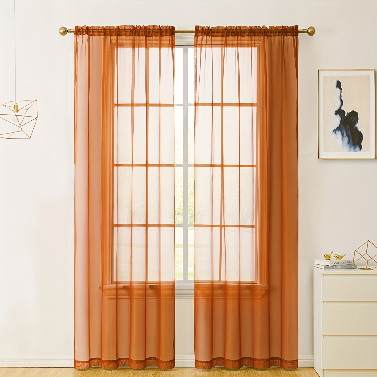 2pcs elegant sheer   curtain panels semi transparent polyester rod   for easy hanging   kitchen bedroom living room decor adds romantic ambiance curtains for living room details 9