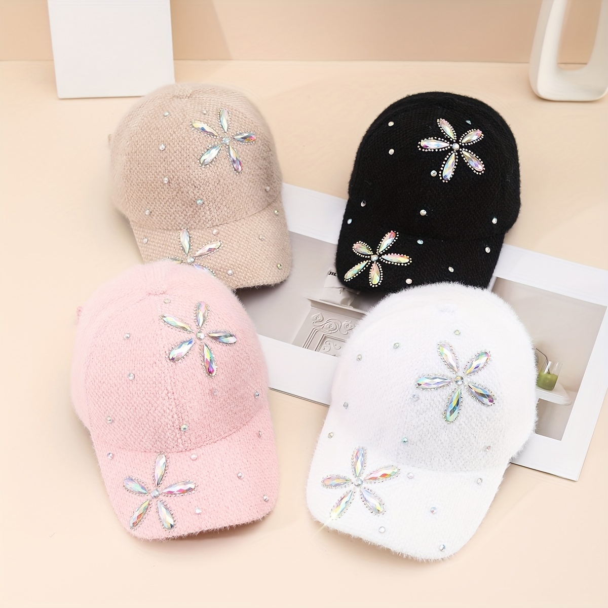 Shiny Sequins Plush Baseball Cap Thickened Coldproof Dad Hat Lightweight  Adjustable Sun Hats For Women Autumn & Winter