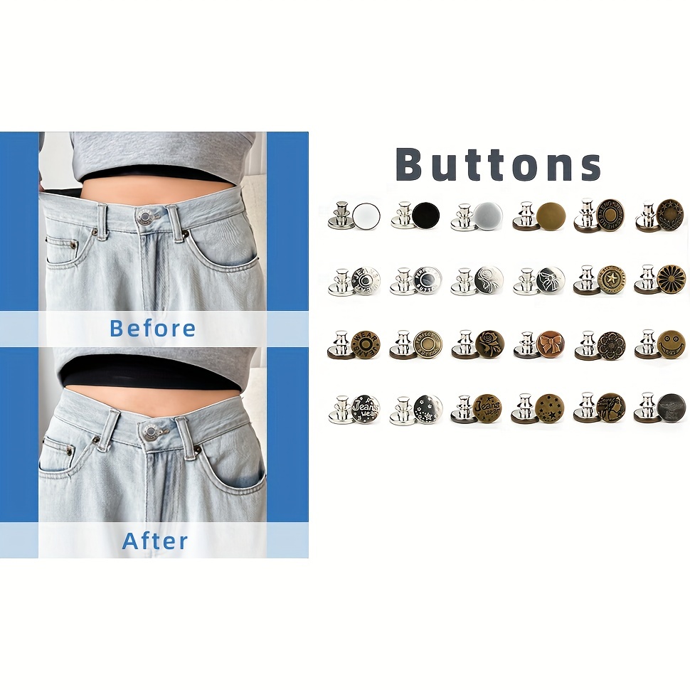 10 Pcs/Set Replacement Buttons,Button pins for Jeans, No Sew and No Tools  Instant Jean Button Pins for Pants, Simple Installation, Reusable and  Adjustable