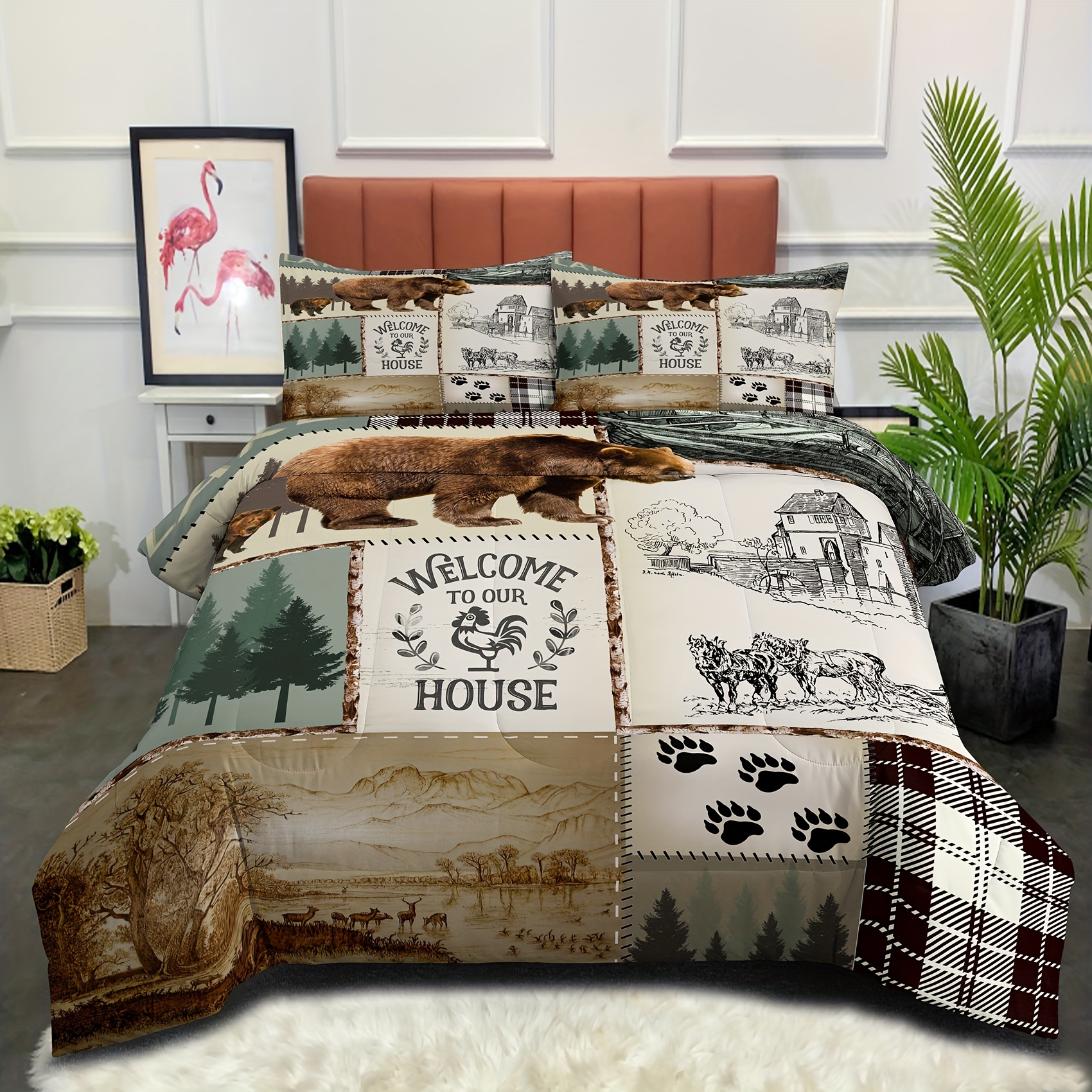  Hunt Fish Comforter Set Full Size Rustic Farmhouse