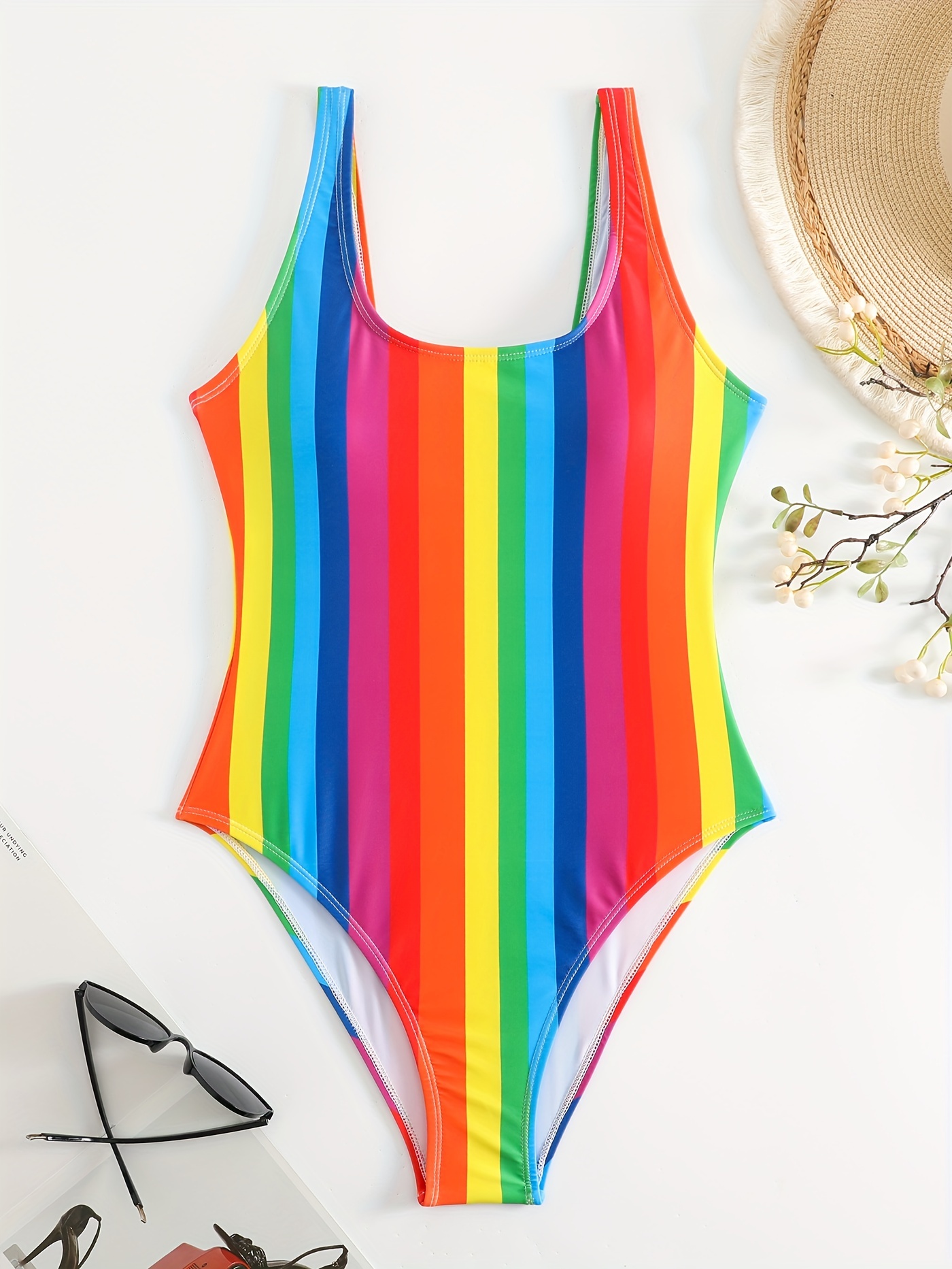 Geometric Print Scoop Neck Backless One-piece Swimsuit, High Stretch  Sleeveless Cute Bathing Suits, Women's Swimwear & Clothing