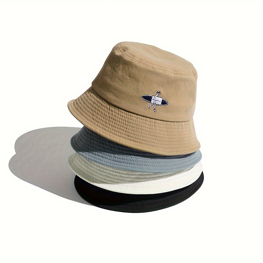 Retro Embroidered Fisherman's Hat Solid Color Street - Temu