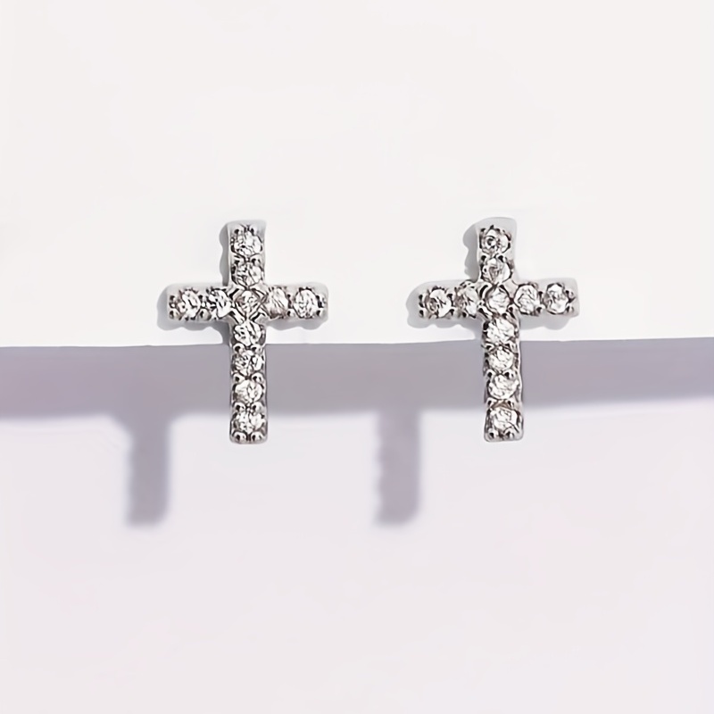 Tiny Cross Shaped Stud Earrings For Women Girls Full Of Shiny Rhinestones  18K Plated Alloy Jewelry Elegant Luxury Style