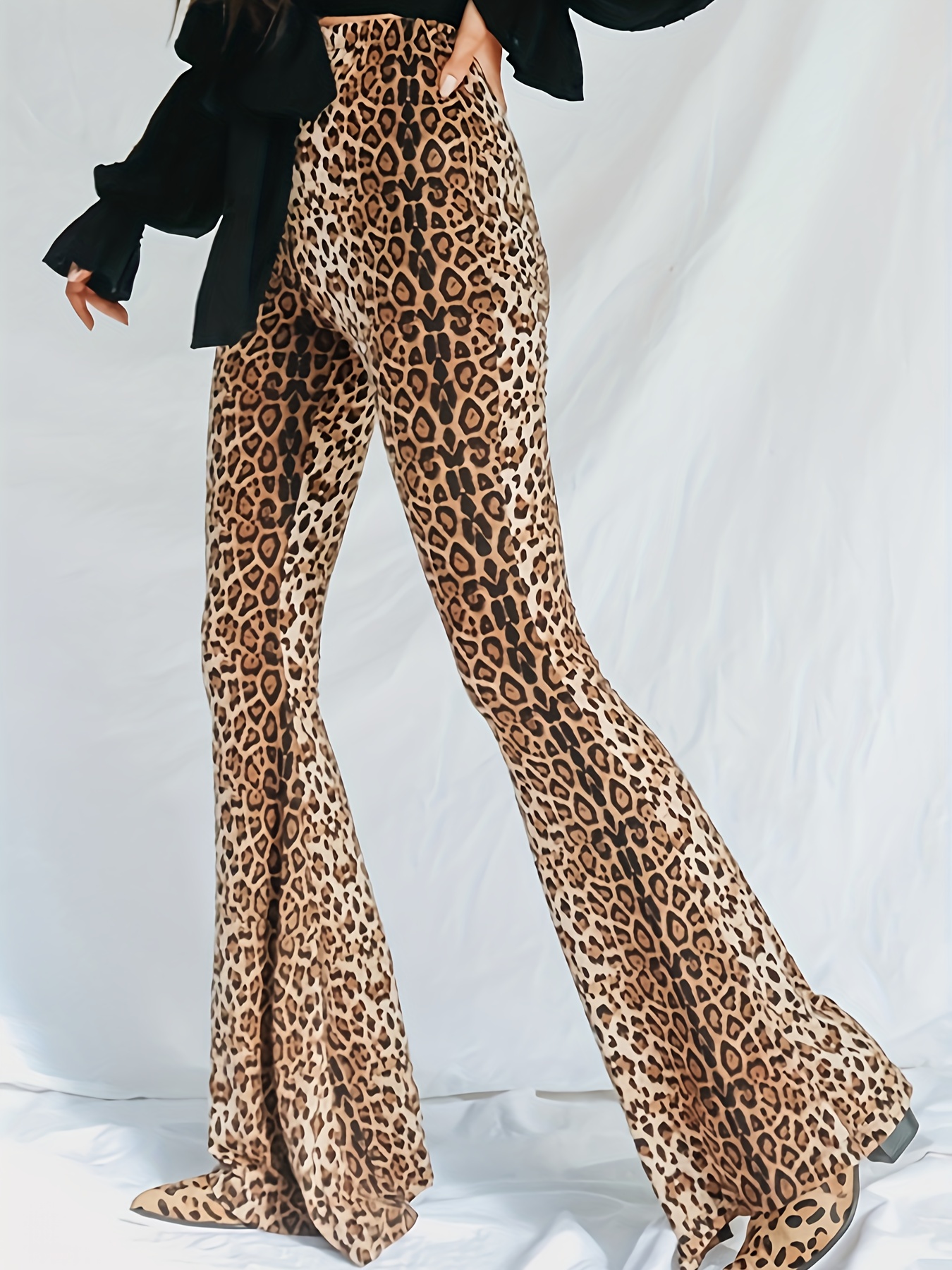 Plus Size Leopard Print Kick Flared Pants