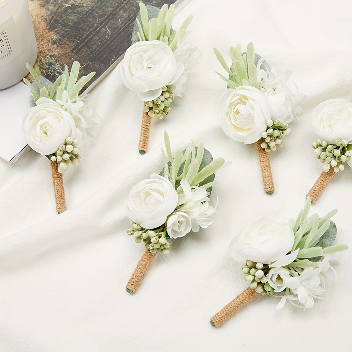 TEMU 1pc/6pcs Simulation Rose Wrist Flower And Corsage Set, Romantic Rose Wrist Flower Suitable For Ladies And Girls Wedding Party, Groom Groomsman