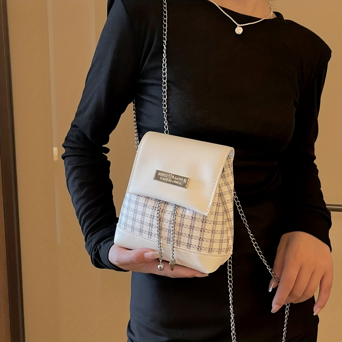 Mini Plaid Pattern Backpack Purse, Trendy Convertible Shoulder Bag