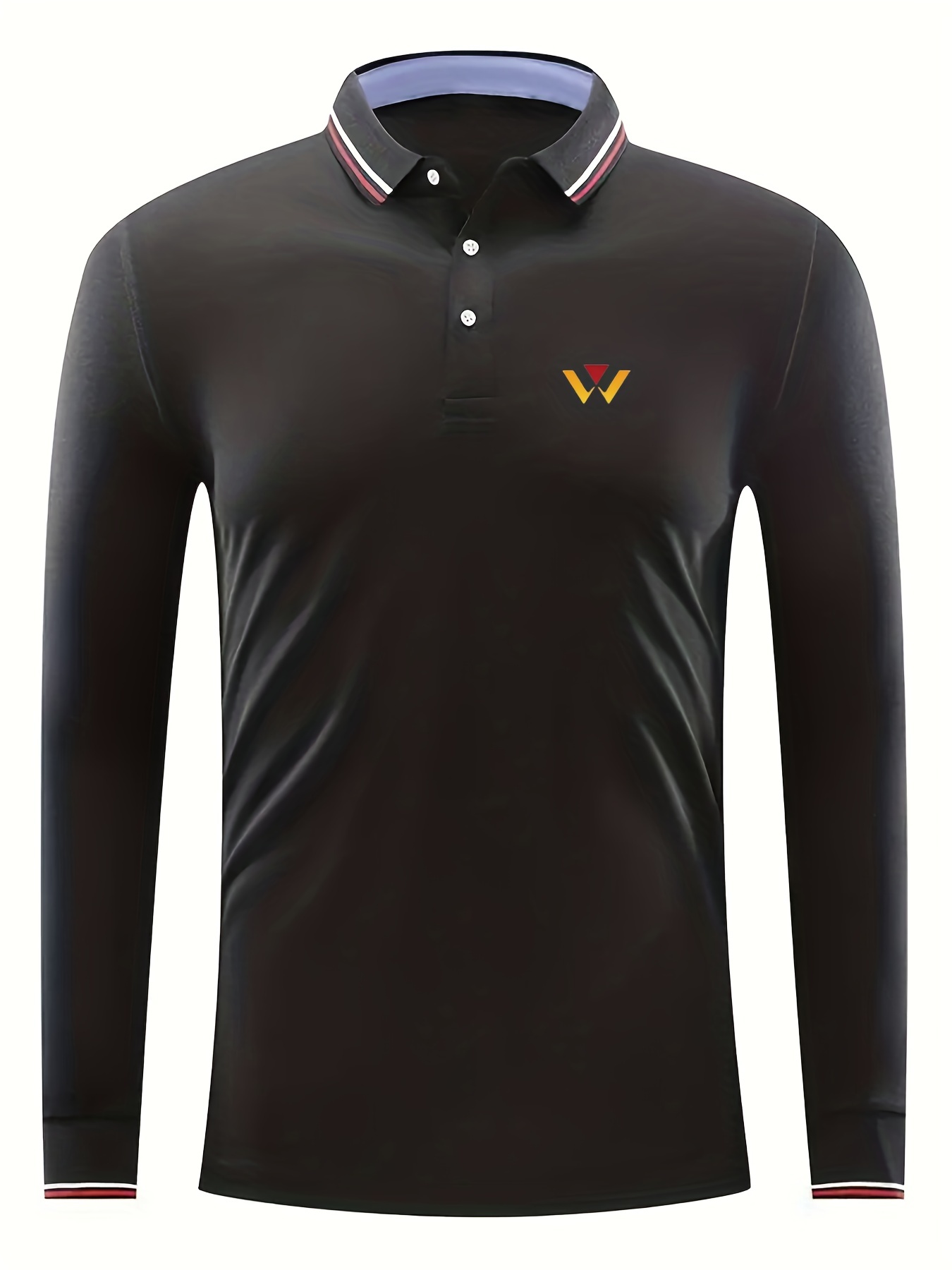 Men's Geometry Print Long Sleeve Polo Shirt Casual Slightly Stretch Breathable