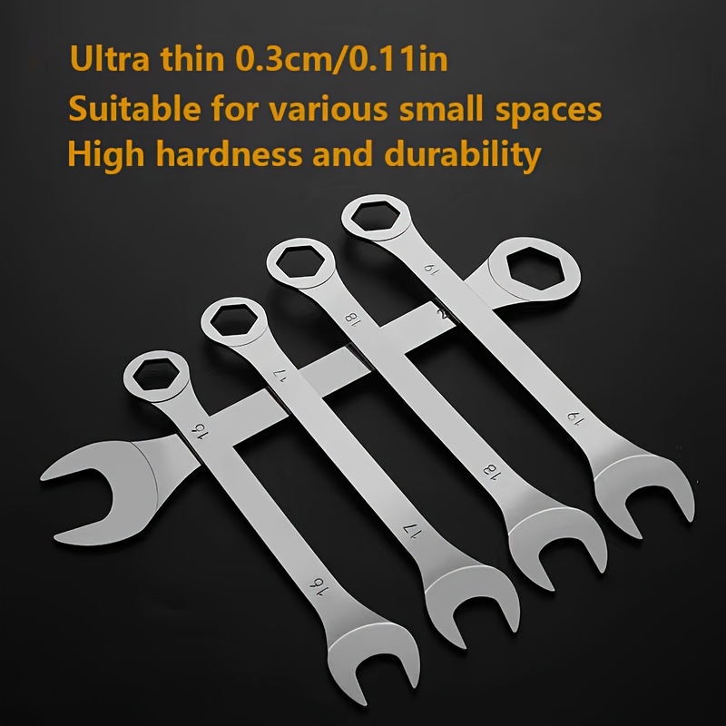 Extra Thin 3mm Thick Double Open Ended Spanner Wrench Chrome Set 6-23mm