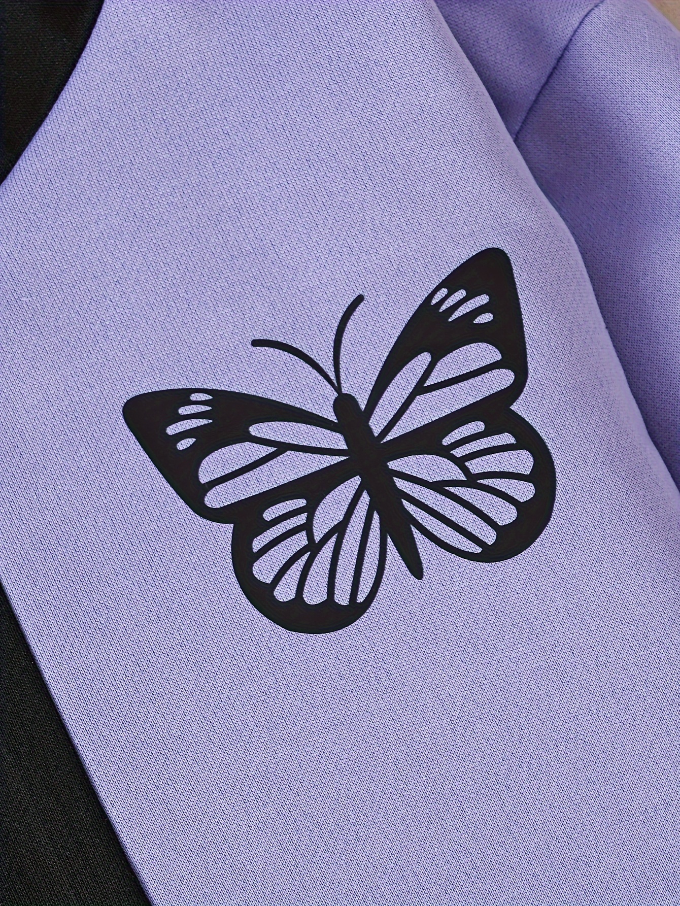 Girls Color Block Butterfly Print Crop Hoodie Long Sleeve - Temu