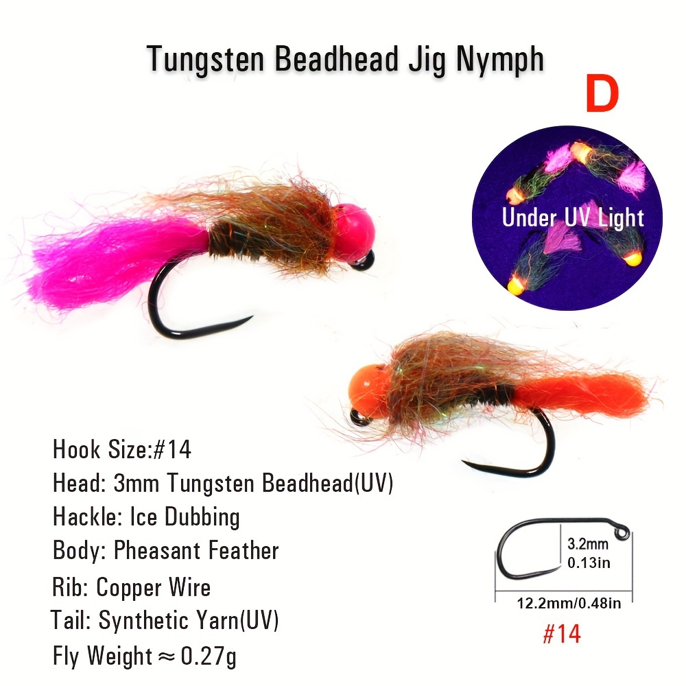 6PCS Hook Tungsten Perdigon Nymph Small Beadheads Fly Rainbow
