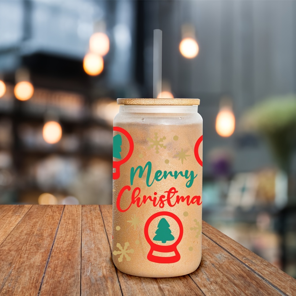 Christmas Glass Cup With Lid And Straw Can Shaped Drinking - Temu