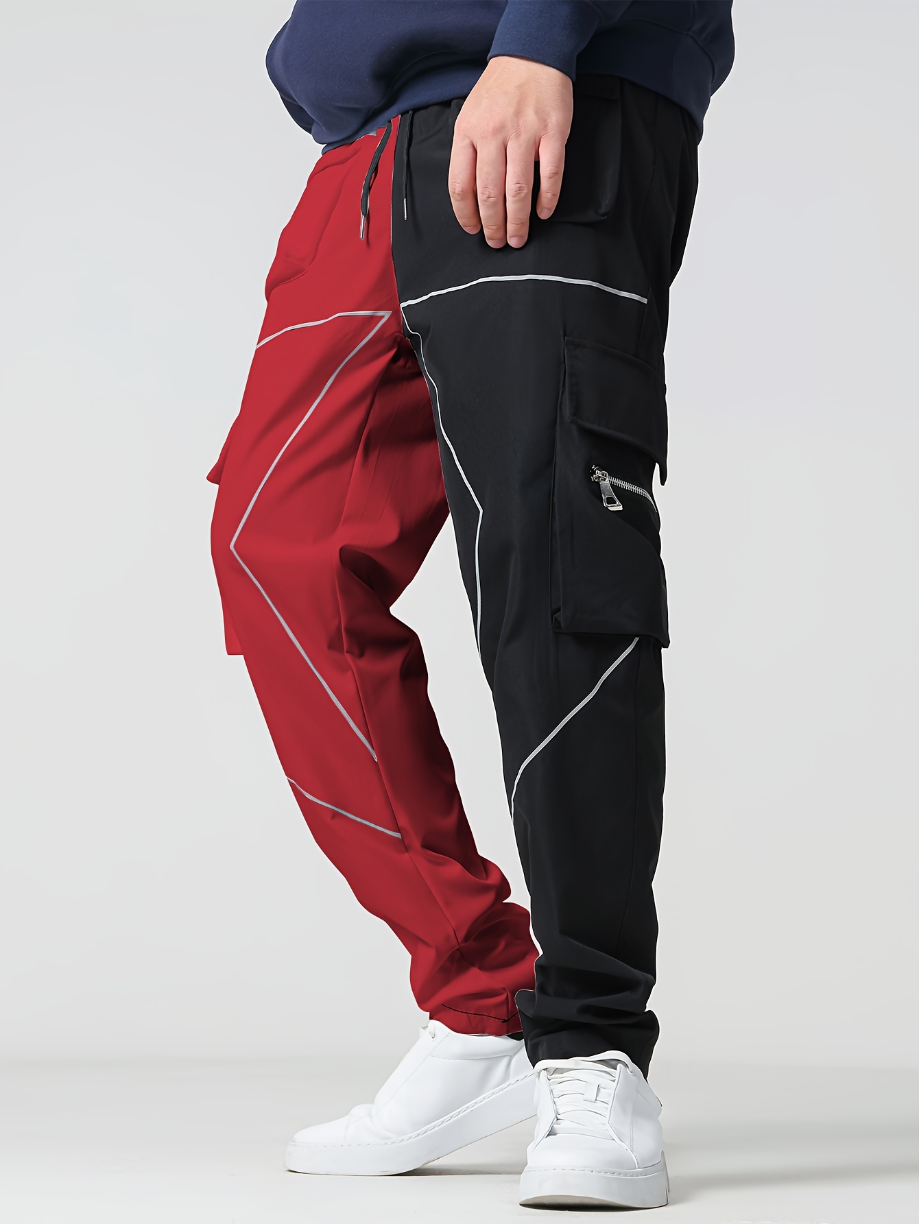 Contrast Color Design Flap Pocket Men's Drawstring Cargo Pants