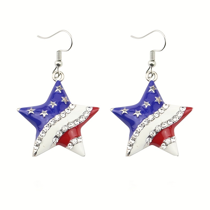 independence day love heart inlaid zircon earrings womens american flag pattern dangle earrings jewelry gift 5