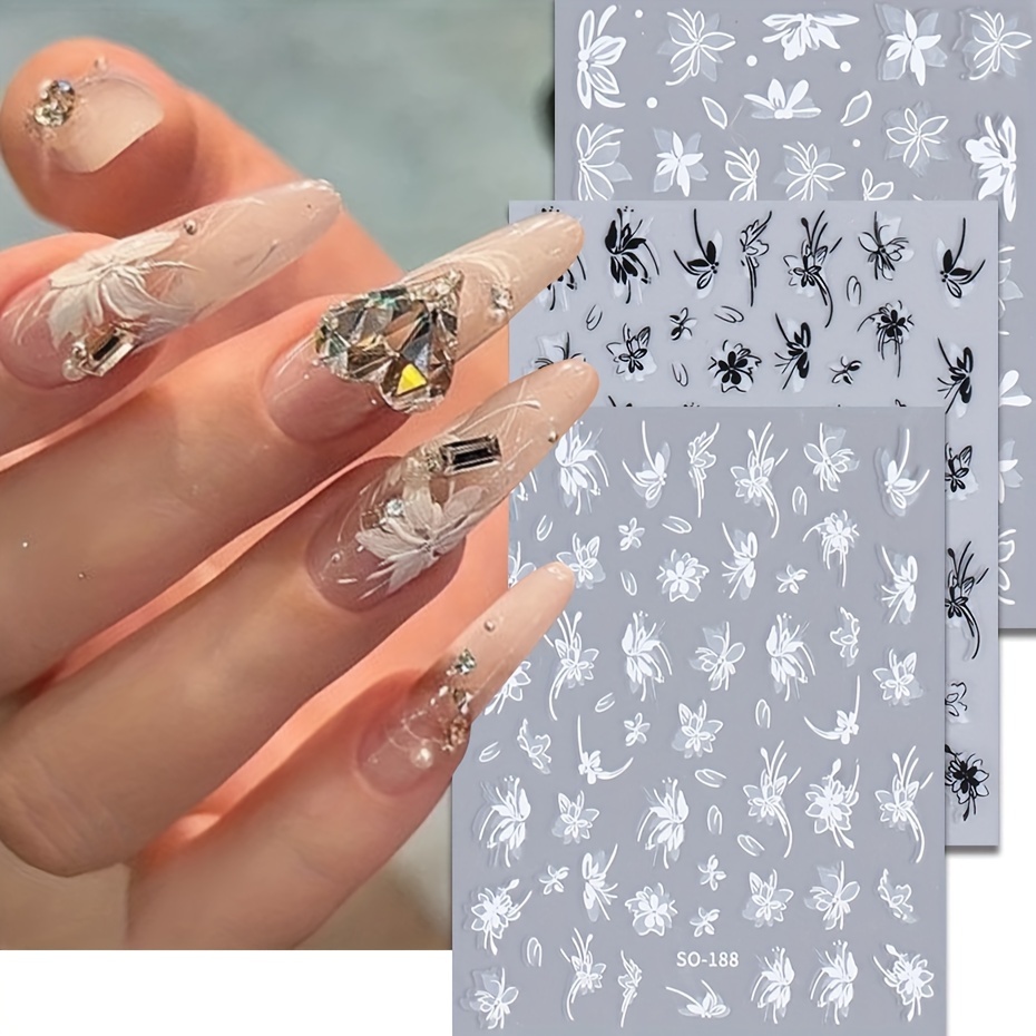 White Sakura Flowers Nail Stickers 3d Cherry Floral - Temu