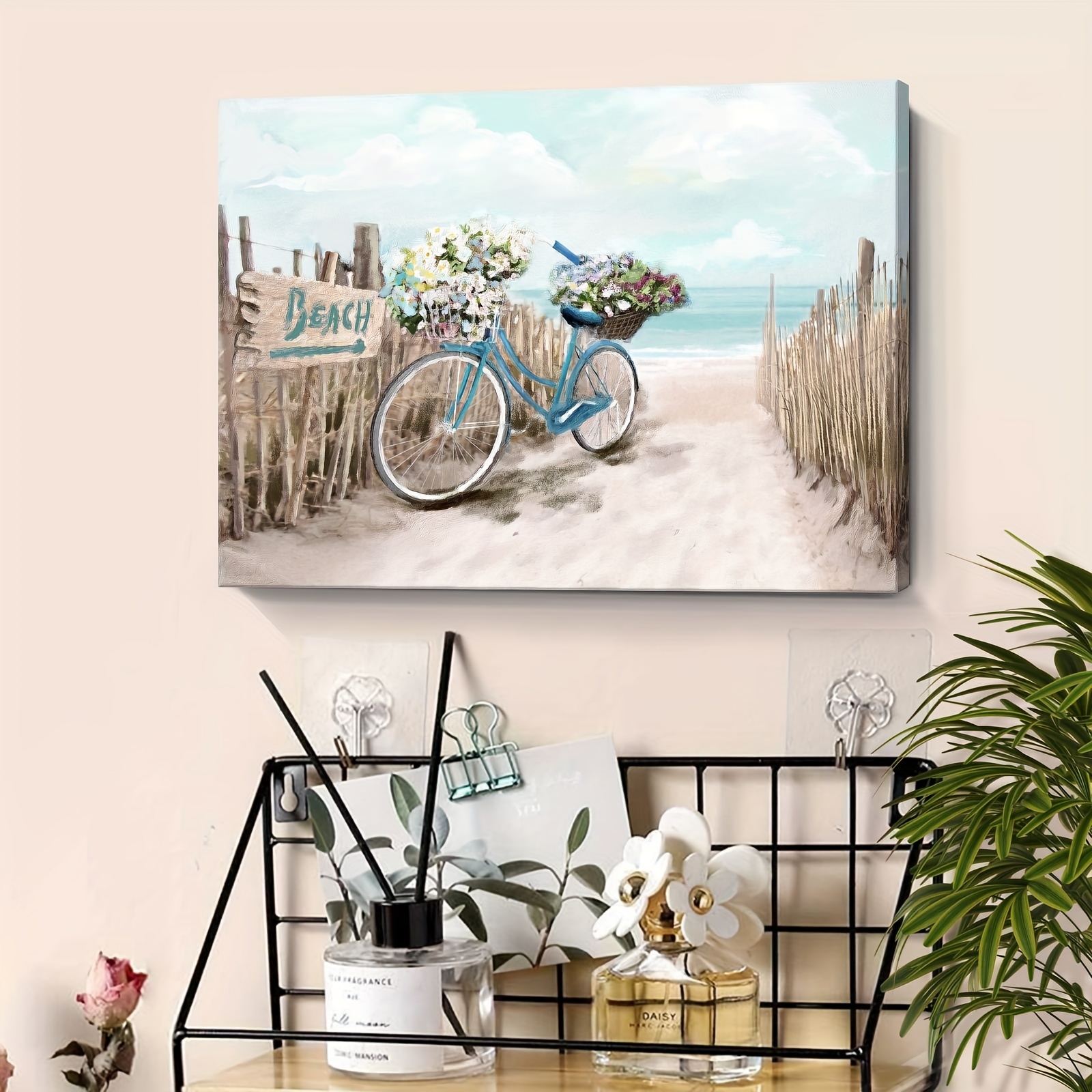 Calming Seaside Bicycle Canvas Print Bathroom Home Decor - Temu