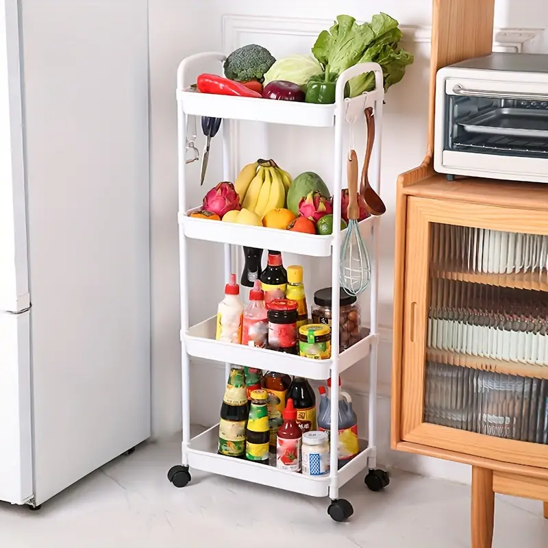 1pc 4 layer trolley storage rack with pulley kitchen bathroom shelf floor multi layer removable storage rack bedroom snack storage rack details 7