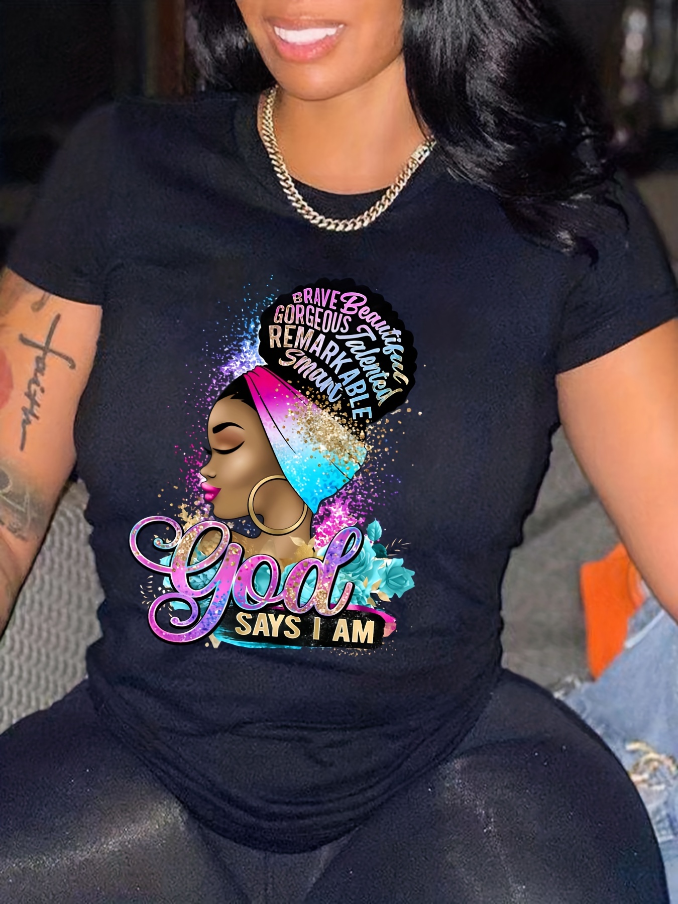 God Say I Am Print T Shirt Short Sleeve Crew Neck Casual Top For Spring  Summer Womens Clothing - Clothing, Shoes & Jewelry - Temu