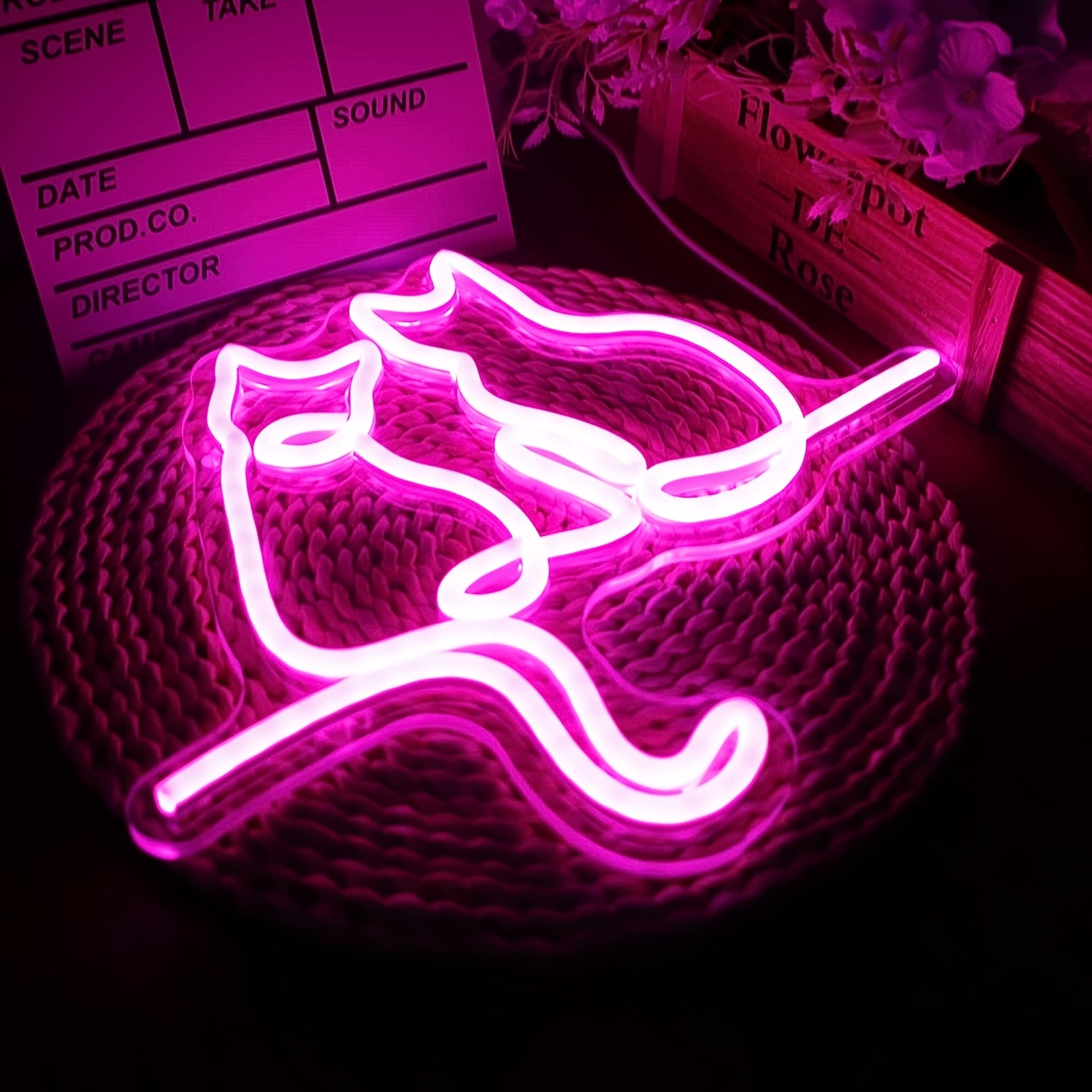 Two Cats Neon Sign Led Pink Neon Sign Wall Decor Anime Cat - Temu