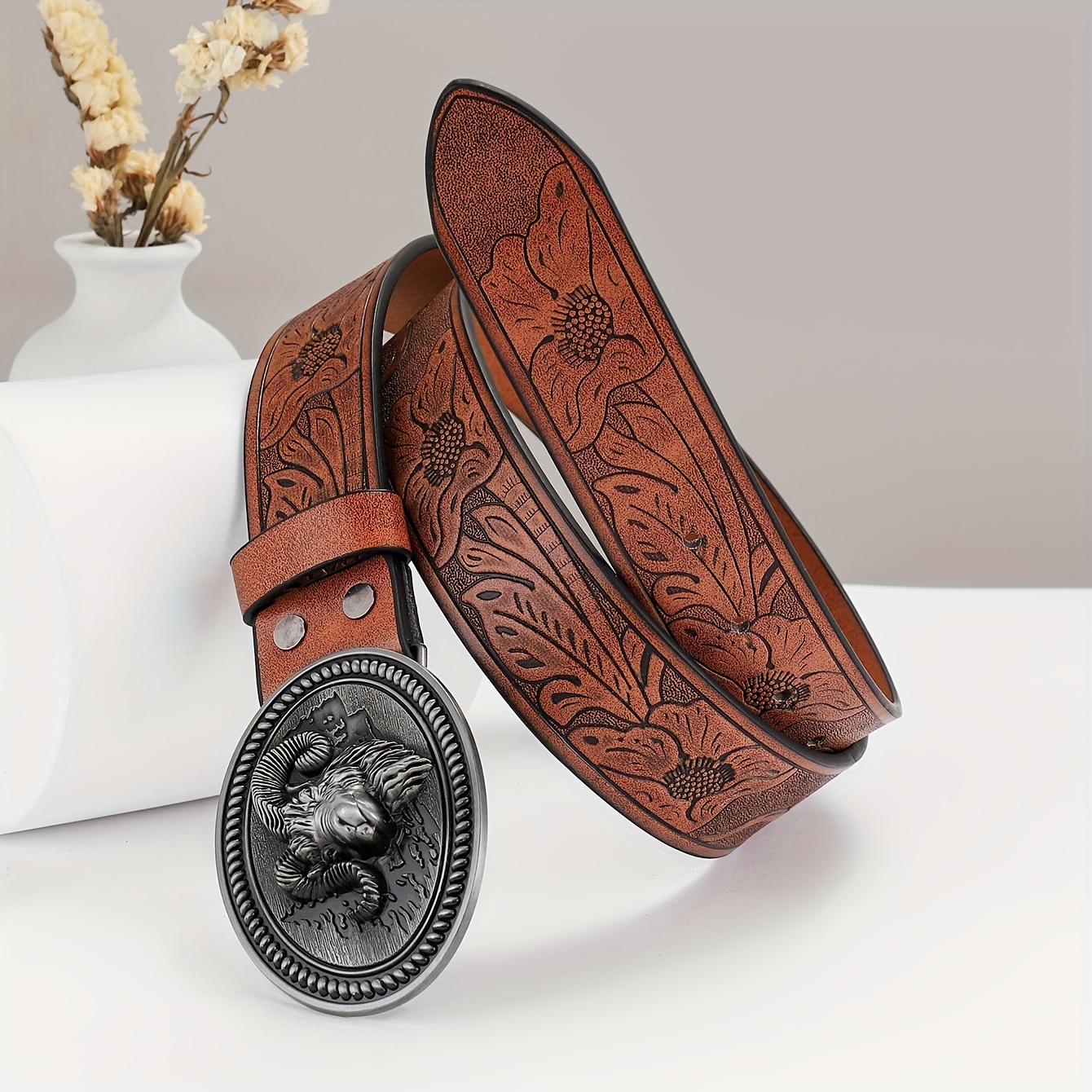 Men's Embossed PU Leather Casual Belt