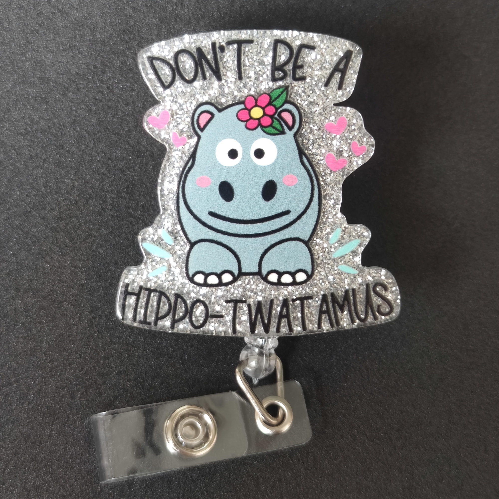 1pc Don't Be A Hippo-Twatamus Retractable Badge Reel With Clip, Cute Hippo  ID Card Badge Holder Gift For Nurses Doctors Office Worker Social Worker Co