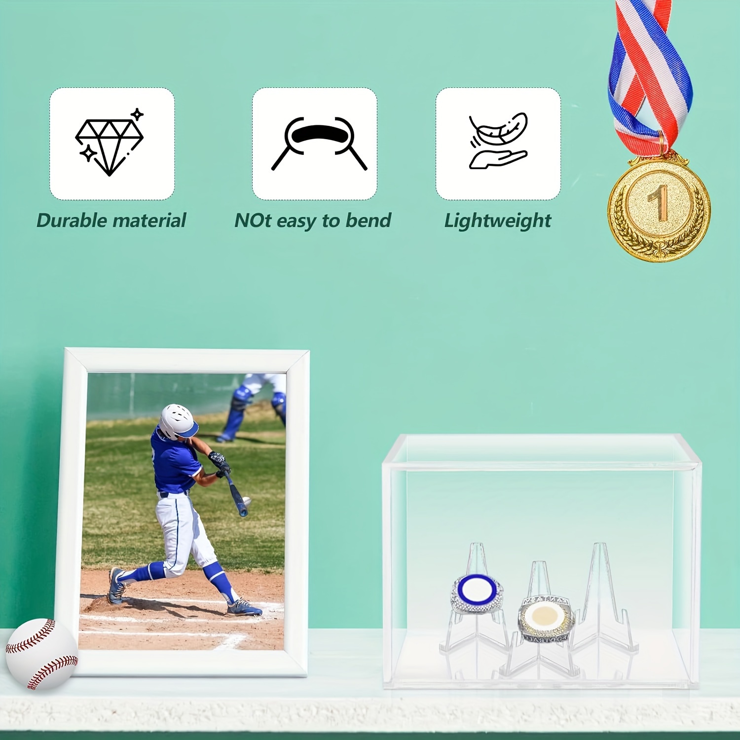  Kcgani Estuche expositor de anillo de campeonato, caja  transparente para anillo de campeonato de torneo, caja de caballete de  exhibición de acrílico y soporte para anillos de campeonato de béisbol,  anillos