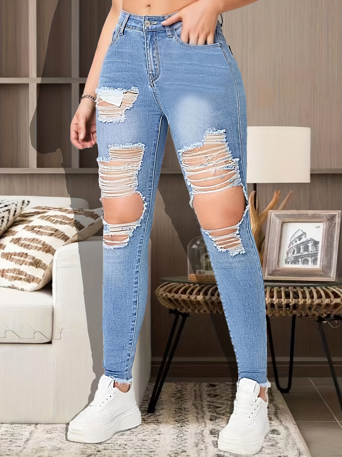 SHEIN Brasil  Knee cut jeans, Denim women, Women denim jeans